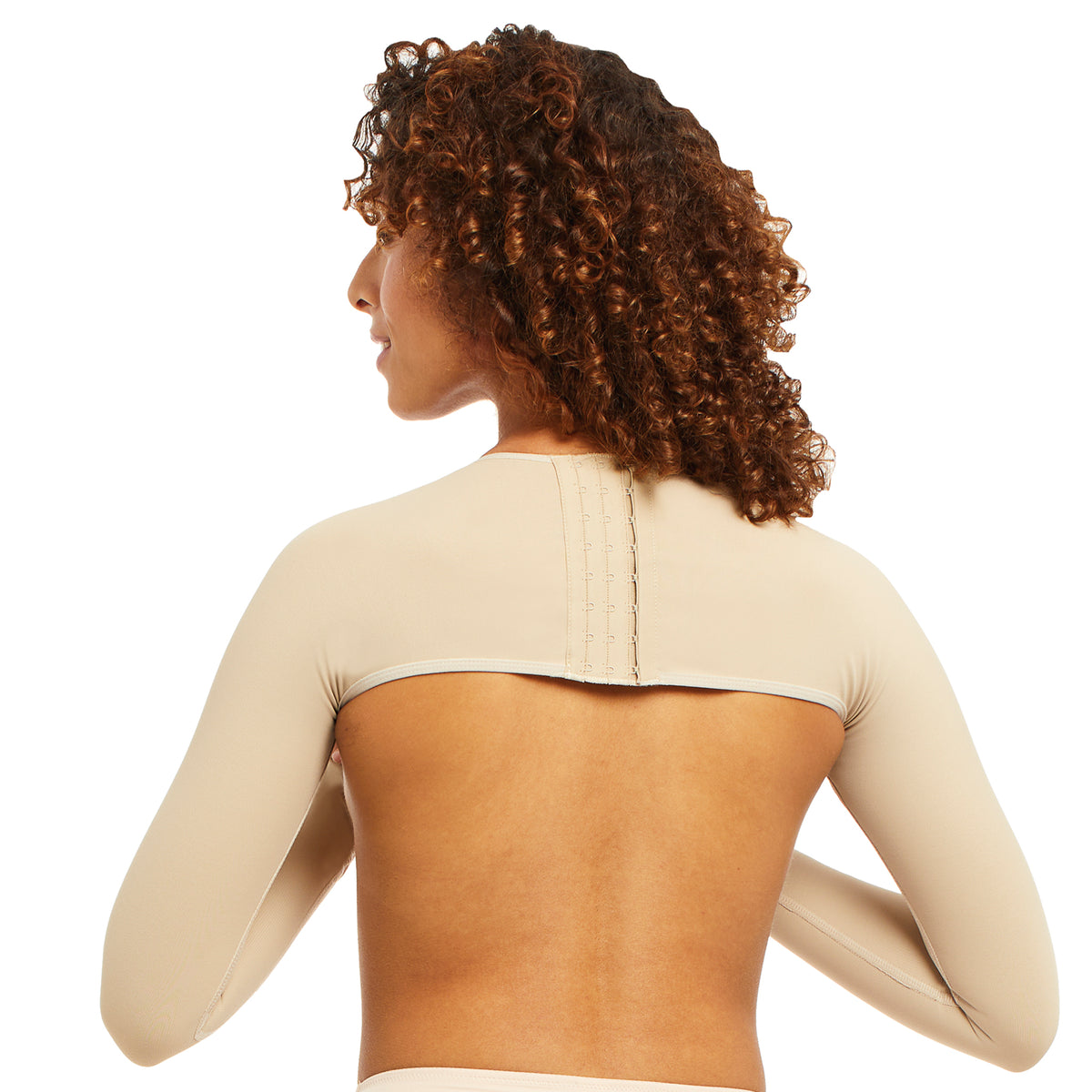 X back design under bust support and arm compression beige body