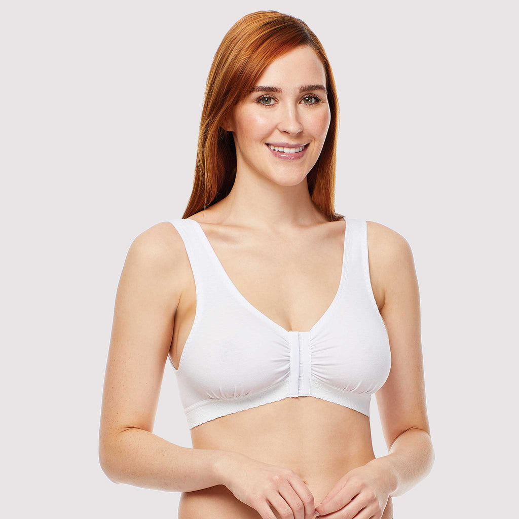 Comfort Front Close Sports Bra with Mesh Straps for Women - normal skin  color